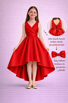 Kız Çocuk Abiye Elbise – Kruvaze Yaka Asimetrik Kesim, Mezuniyet & Düğün Elbisesi - 3